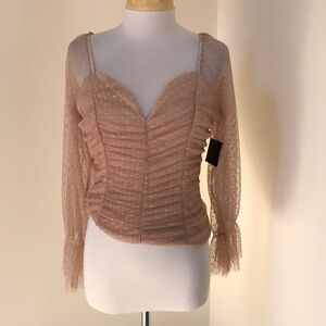 NWT! MADI MASE Size XL nude Bordeaux Cinderella mesh Top